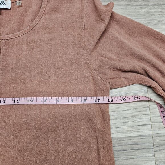 Simply Noelle Womens Blouse Terracotta Brown Medium High Low Layers Butttons 3/4 - Picture 8 of 10